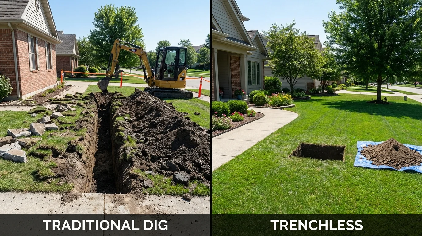 Trenchless sewer repair with minimal yard damage versus traditional excavation in Honaker, VA